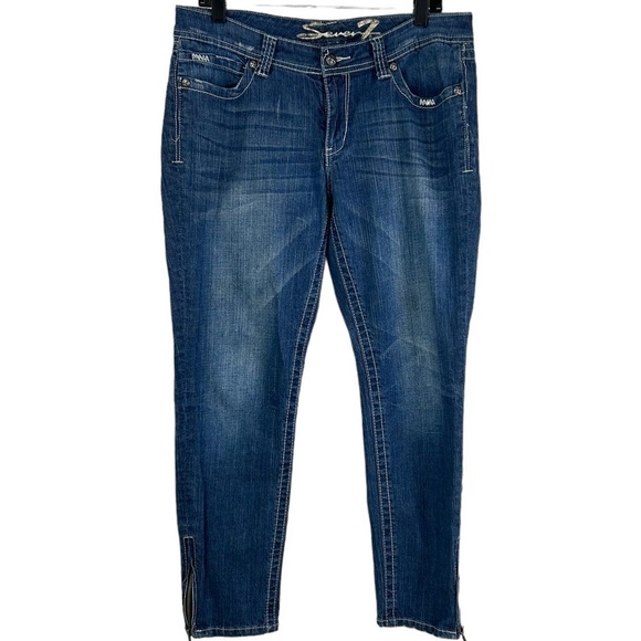 Seven Mid Rise Skinny Zip Ankle Women Denim Jeans Size 31 Contrast White Stitch - Picture 5 of 11